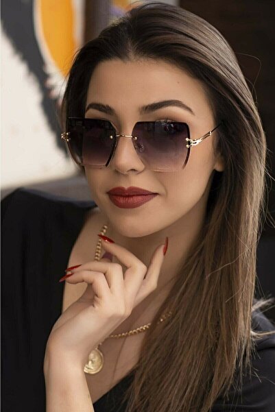 Genel Markalar Kadın Kare Kristal Kesim Siyah Güneş Gözlüğü