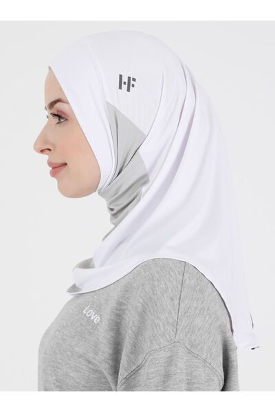 Ecardin Premium πολύχρωμο αθλητικό χιτζάμπ - Έτοιμο μουσουλμανικό, άνετο αθλητή, λευκό γκρι ανθρακί