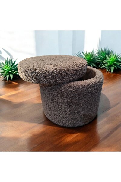 pufftable YUVARLAK SANDIKLI POFİDİK TEDDY KUMAŞ VEYA ÇİZGİLİ YUMUŞAK KADİFE BÜYÜK BOY 42 CM VİDEOLU