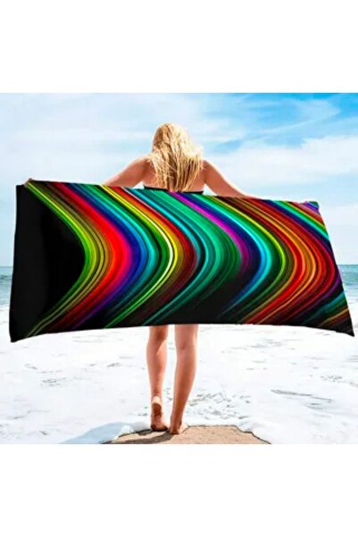 Elmas Dizayn منشفة شاطئ ومنشفة حمام مطبوعة رقمية مقاس 80*150 سم لون أسود أزرق...