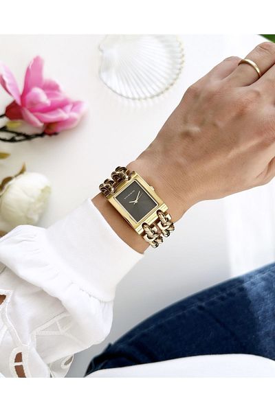 Navimarine Gold Color Black Inner Dial Double Chain Women's Wristwatch