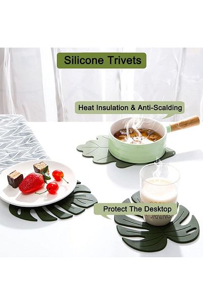 Yenigeldi 2 Pieces Leaf Silicone Trivet Serving - Heat ResIstant Non-slip Pot Mat Trivet