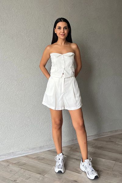 Seda Yalçın Atelier Satin Bustier and Shorts Set - White