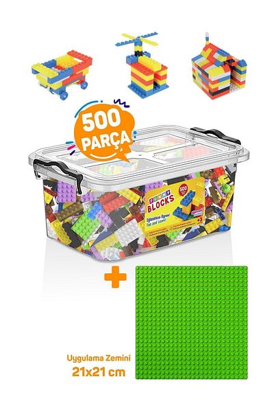 p parti oyunevi Green Application Ground Micro Block Funny Blocks 500 Pieces Plastic Box