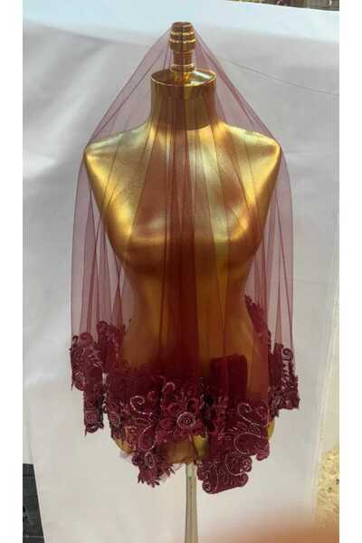 Gürlek Home Set voal de mireasa burgundy - voal de henna cu flori brodate cu ...