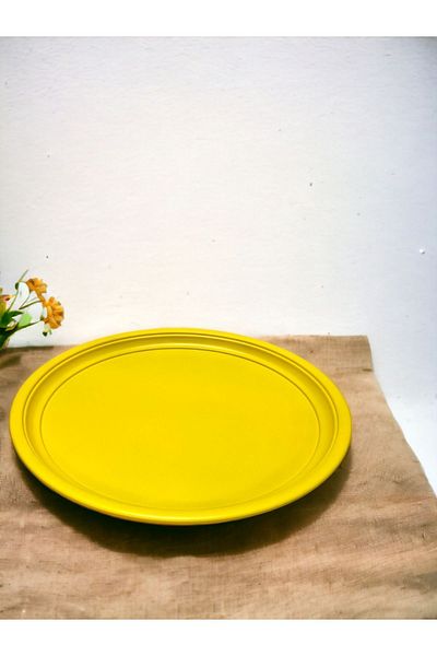 kitchen trend Single 51 Cm Yellow Metal Round Tea, Coffee, Pie, Serving Tray Decorative Presentation Tray