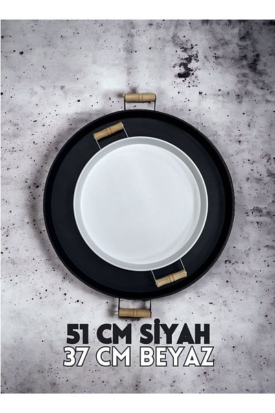 kitchen trend 51 Cm Black 37 Cm White 2 Piece Metal Round Tray Presentation Tray Tea Coffee Tray