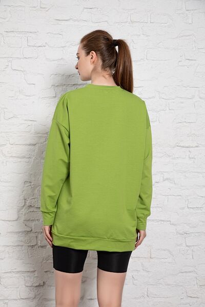 MyBen Unisex Uzun Kollu Iki Iplik Fıstık Yeşili Oversize Sweatshirt Irf053