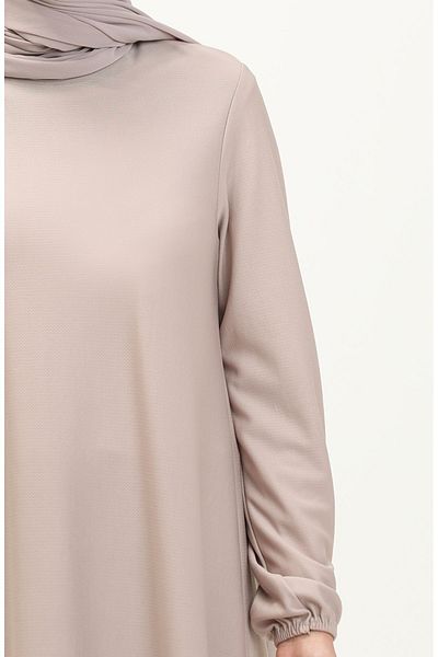 sefamerve Beige Colored Elastic Sleeve Dress - 7777-10