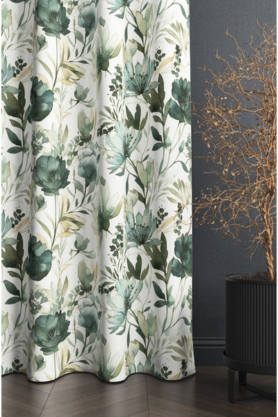 CANİLA Κουρτίνα σκοτεινού φόντου με μαύρο λουλούδι - Διακοσμητική κουρτίνα ψηφιακής εκτύπωσης 1ης ποιότητας