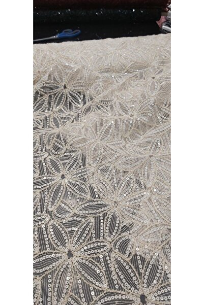 River Fabrics Sequin-Stone Evening Dress Fabric Beige