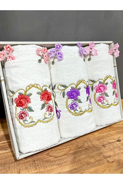 AYHANHOME Оксамитовий рушник для рук та обличчя 50x90 3 шт. з вишивкою Джейізлік в коробці