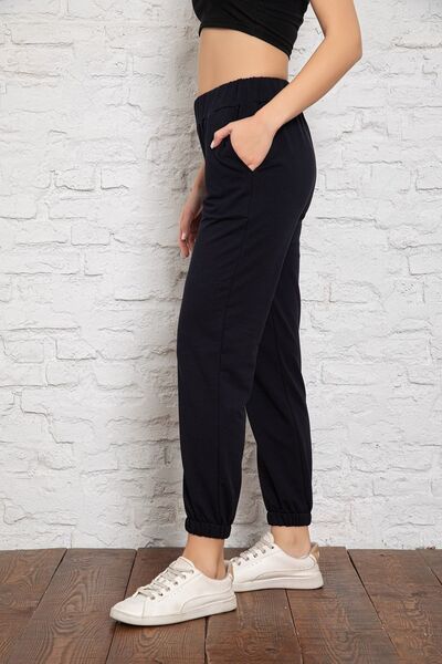 MyBen Γυναικεία μπλέ μπλέ τσέπη με λεπτομέρεια ελαστική φόρμα στο κάτω μέρος Slm046