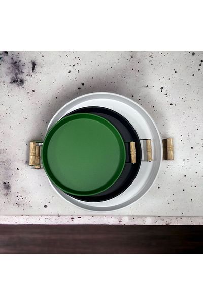 kitchen trend 3 Piece 45white, 37black, 30green Metal Tray with Wooden Handles Tea Tray Presentation Tray Set