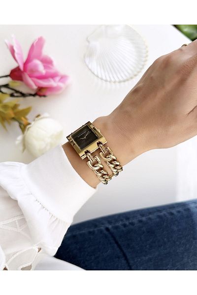 Navimarine Gold Color Black Inner Dial Double Chain Women's Wristwatch