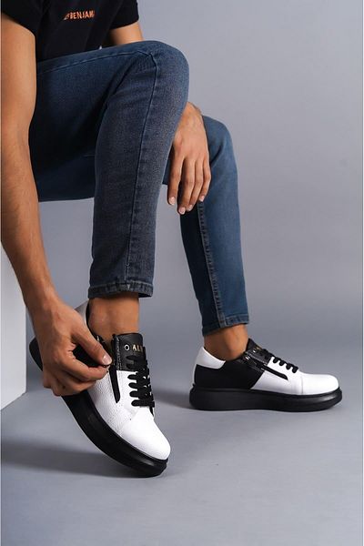 Aymood SLW155 Impact - Men's Casual Sneaker, Lace-up and Zip-up, Black/White