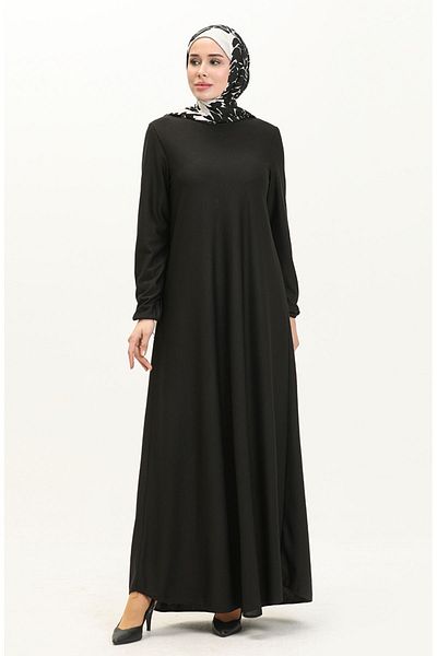 sefamerve Black Elastic Sleeve Dress - 7777-11