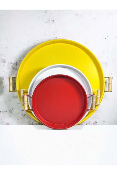 hemlife 3-Piece 51 37 30 cm Metal Tray with Wooden Handles Tea Tray Coffee Tray Presentation Tray Set