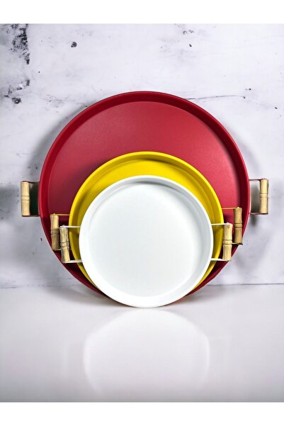 hemlife Set of 3 (51, 37, 30 CM) Metal Tray with Wooden Handles, Tea Tray, Coffee Tray, Presentation Tray