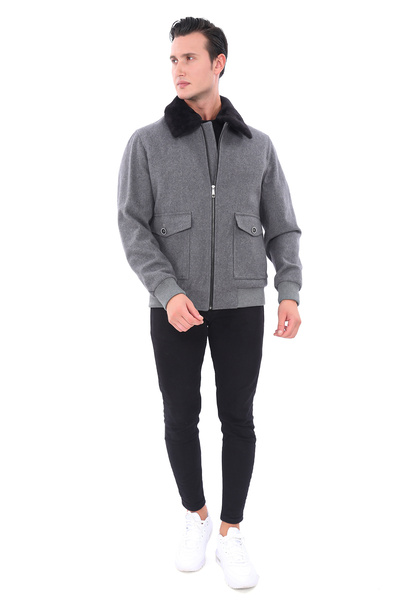 ŞAN GİYİM 2627 Erkek Gri Üstten Cepli Çıkma Fermuarlı Mont