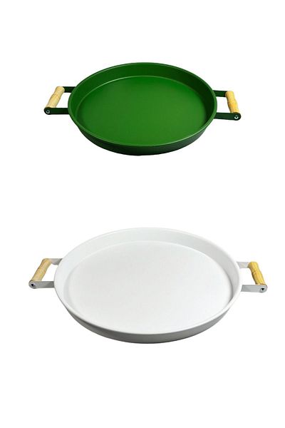 kitchen trend Set of 2 Wooden Handled 37 Cm White and 30 Cm Green Tray Tea Coffee Presentation Tray