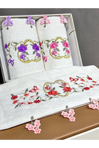 AYHANHOME Оксамитовий рушник для рук та обличчя 50x90 3 шт. з вишивкою Джейізлік в коробці