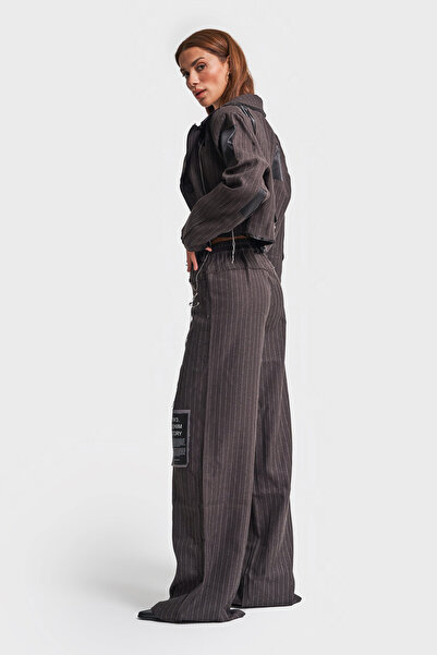 its basic Anthracite Colored Striped Women's Jacket - Special Fabric Design