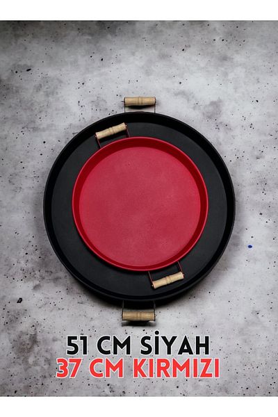 kitchen trend 51 Cm Black 37 Cm Red 2 Piece Metal Round Tray Presentation Tray Tea Coffee Tray