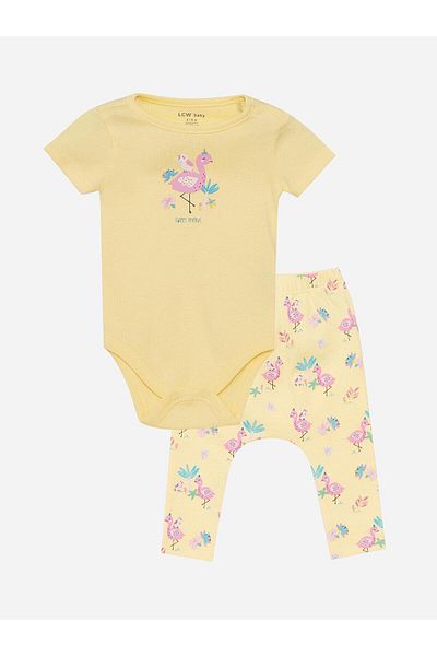 LC Waikiki LCW Baby - Crew Neck Snap Body and Trousers for Baby Girl 2 Pieces Set