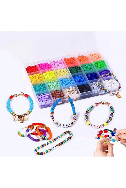 LİVZA BİJUTERİ 24 Gözlü Kutu Fimo Boncuk Set Kolye Bileklik Halhal Telefon Charm Yapma Seti Hobi