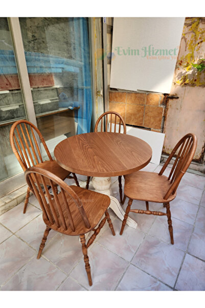 Evim Hizmet 140 Cm Ceviz Baba Ayak Masa Sandalye Takımı - Montaj Dahil - Güve...