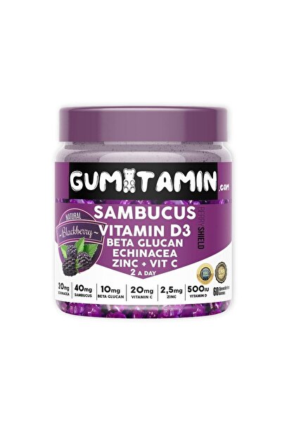 Gumitamin Sambucus Multivitamin Karamürver, Vitamin C+d3, Çinko, Beta Glukan Doğal Böğürtlen Aromalı