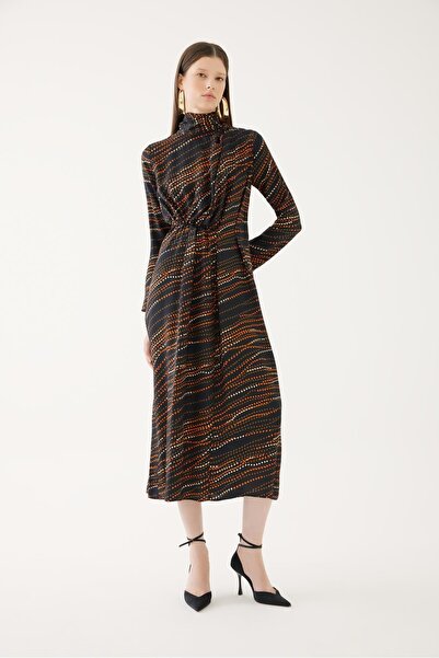 Exquise Bel Detaylı Desenli Elbise