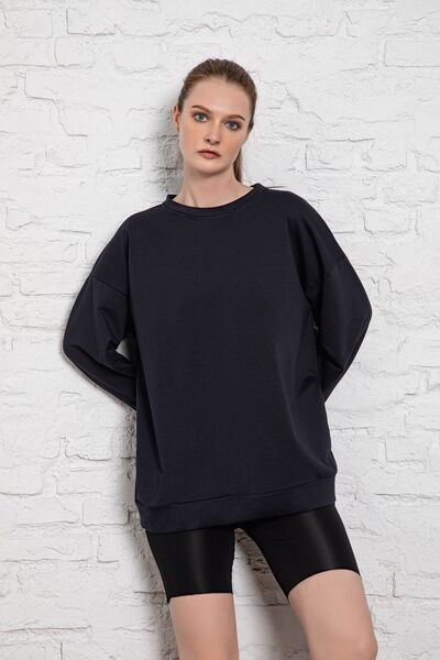 MyBen Unisex Uzun Kollu Iki Iplik Lacivert Oversize Sweatshirt Irf052