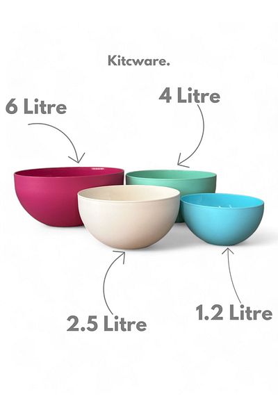 Kitcware وعاء دائري، وعاء سلطة، وعاء ملون، طقم أوعية مكون من 4 قطع، وعاء فواكه وخضروات، طقم وعاء تقديم