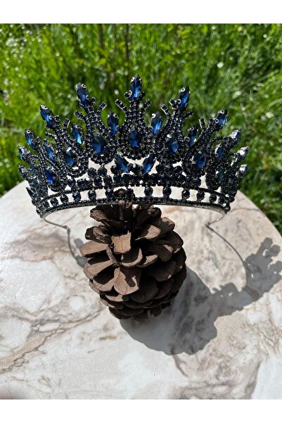 ANZE Lacivert Yüksek model kristal taşlı gelin tacı ???