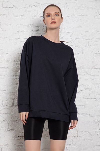 MyBen Unisex μακρυμάνικο φούτερ με δύο κλωστές Navy Blue Oversize Irf052