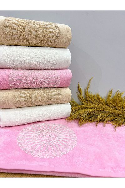 AYHANHOME French Guipure Embroidered Patterned Luxury Dowry Set 50x90 Set of 6 Hand and Face Towels