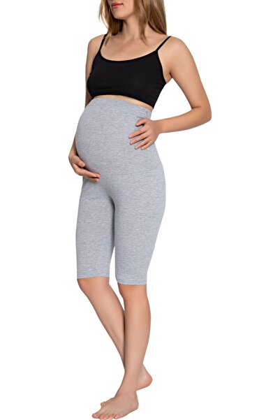 MyBen Kadın Gri Ayarlanabilir Bel Hamile Lohusa Pamuklu Kapri-şort Irf08