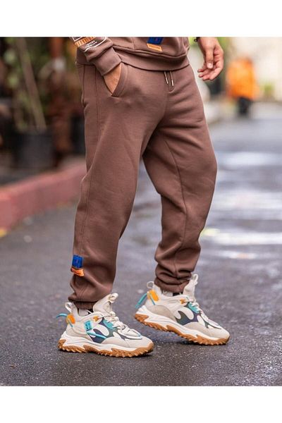 HYPERS Label Detailed Cocoa Men's Jogger Ribbed Sweatpants