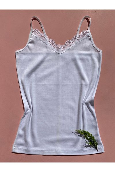 LEYNA BUTİK Women's 6 Pieces White String Strapped Cotton, Lycra, Lacy, Ribbed Athlete