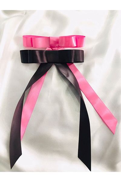Demeter Collection Set of 2 Brown and Pink Bow Clip Hair Clips