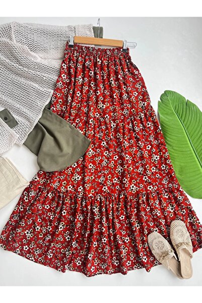 ENDAMIM Layered Viscose Skirt - Floral Pattern