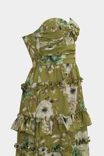 Açelya Okcu Strapless Premium Maxi Women's Dress - Ruffle Detailed