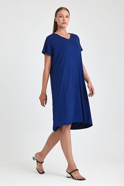 Denismoda Rochie de damă din viscoză cu mânecă scurtă cu decolteu în V
