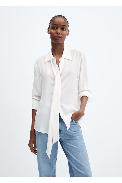 MANGO Woman Bluse mit Bindekragen