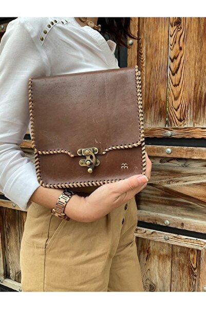 Tuvita Collection Bodrum %100 Hakiki Deri El Yapımı Kadın Kahverengi Kilitli ...