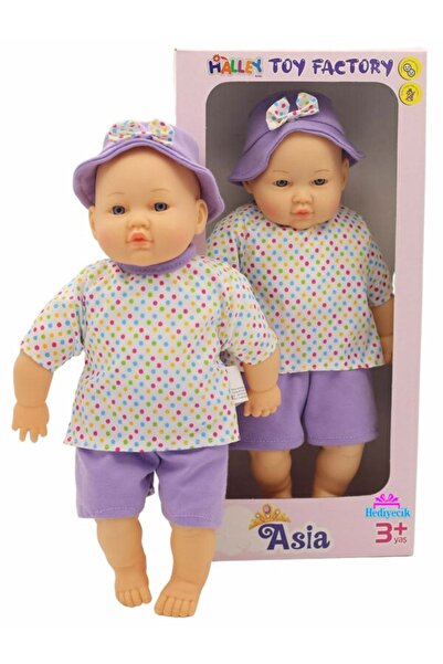 hediyecik Oyuncak Mor Çiçek Elbiseli Saçsız Et Bebek 40 cm