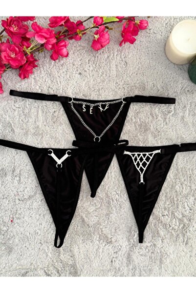 Oprah Kadın 3 Lü Paket Aksesuarlı Beli Ayarlanabilir Seksi String Fantezi Külot