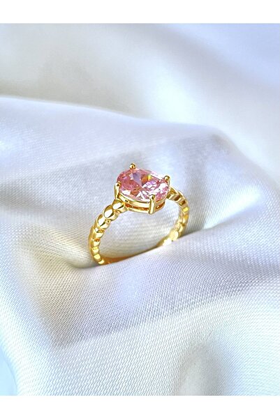 Only Vogue Garanti Belgeli Metal Altın Renk Pembe Taşlı Ayarlanabilir Yüzük